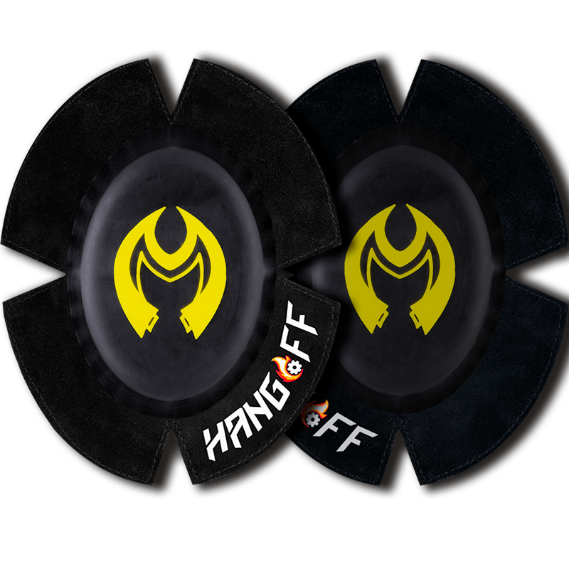 Motorrad-Knieschleifer/Kneeslider aus Kunststoff mit Metallstiften aus Ferrocerium und Titan für Funkenflug (sparks), Modell 'Custom', Text/Design nach deiner Wahl. Hergestellt in der Schweiz (Made in Switzerland) von Hang Off